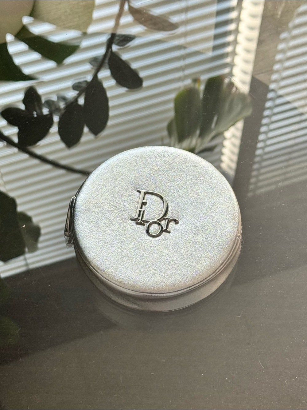 Authentic Dior Beauty Metallic Silver Round Makeup Pouch VIP Gift